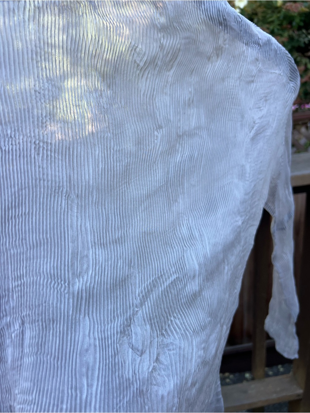 Light gray sheer pleated mock neck long sleeve top - Picture 3 of 4